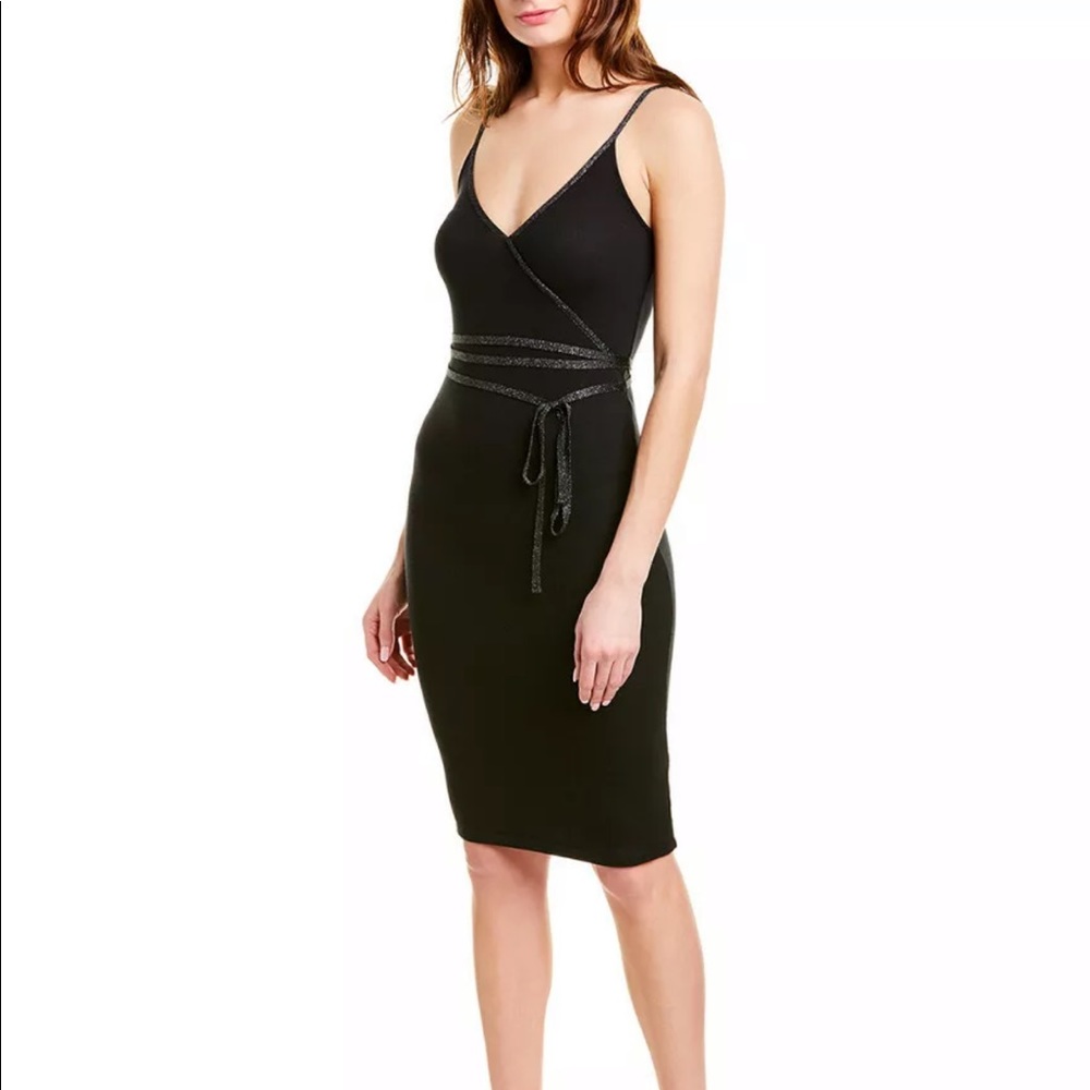ATM Black Silver Faux Wrap Modal Rib Dress Large